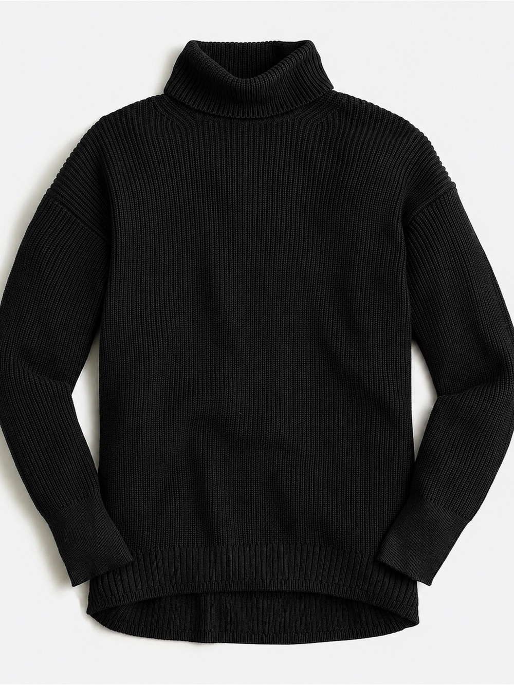 J. Crew Black Cotton Cashmere Ribbed Turtleneck Relaxed Oversized Sweater Medium